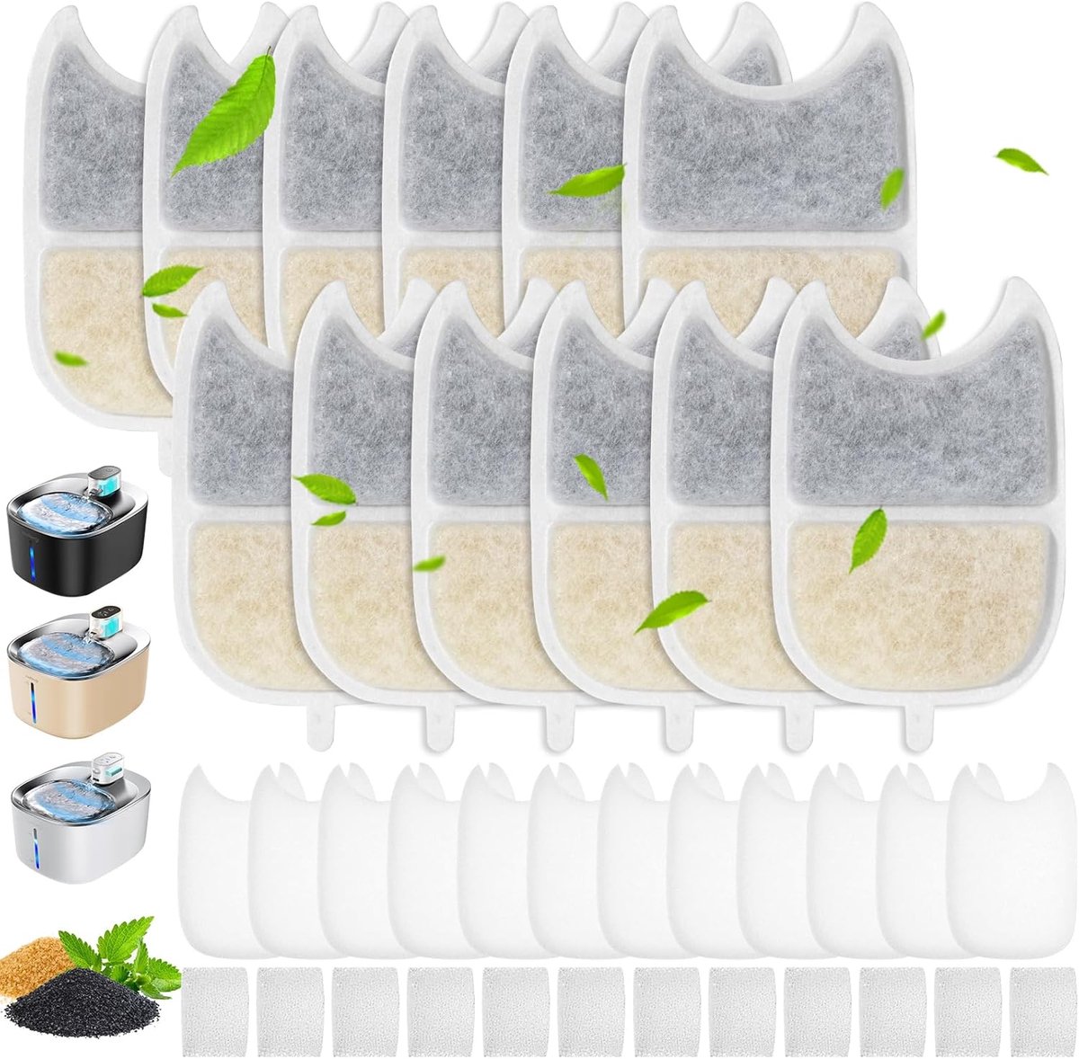 SnelShoppen - 12 Stuks Filters Kattenfontein, Geschikt voor Drinkfonteinen, Hoogwaardige Actieve Koolstof, Waterfilter, Verbetert Waterkwaliteit, Idea