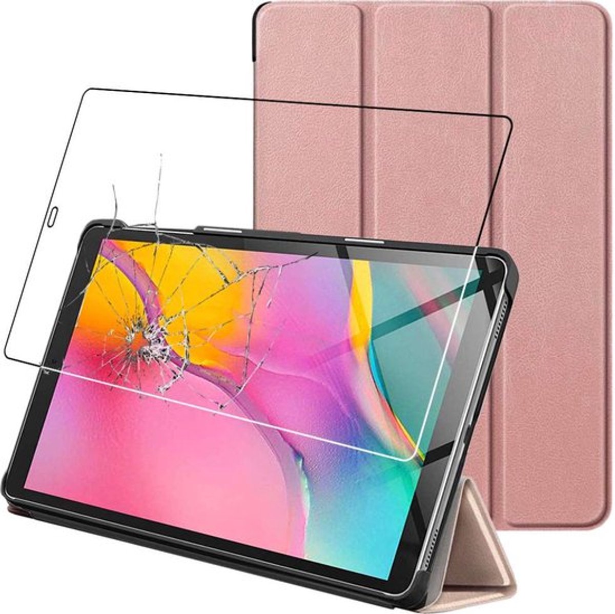 ebestStar - Hoes geschikt voor Samsung Galaxy Tab A 10.1 2019 T510 T515, Slanke Design PU Lederen Etui, Automatische Slaap/Wake, SmartCase hoesje, Rosegoud + Gehard Glas