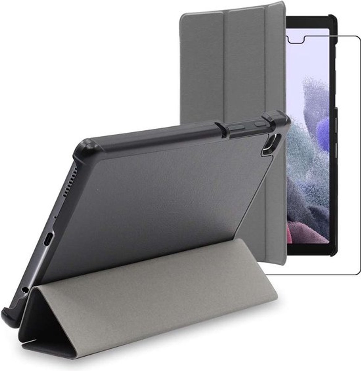 ebestStar - Hoes geschikt voor Samsung Galaxy Tab A7 Lite 8.7 T220 T225, Slanke Design PU Lederen Etui, Automatische Slaap/Wake, SmartCase hoesje, Grijs + Gehard Glas