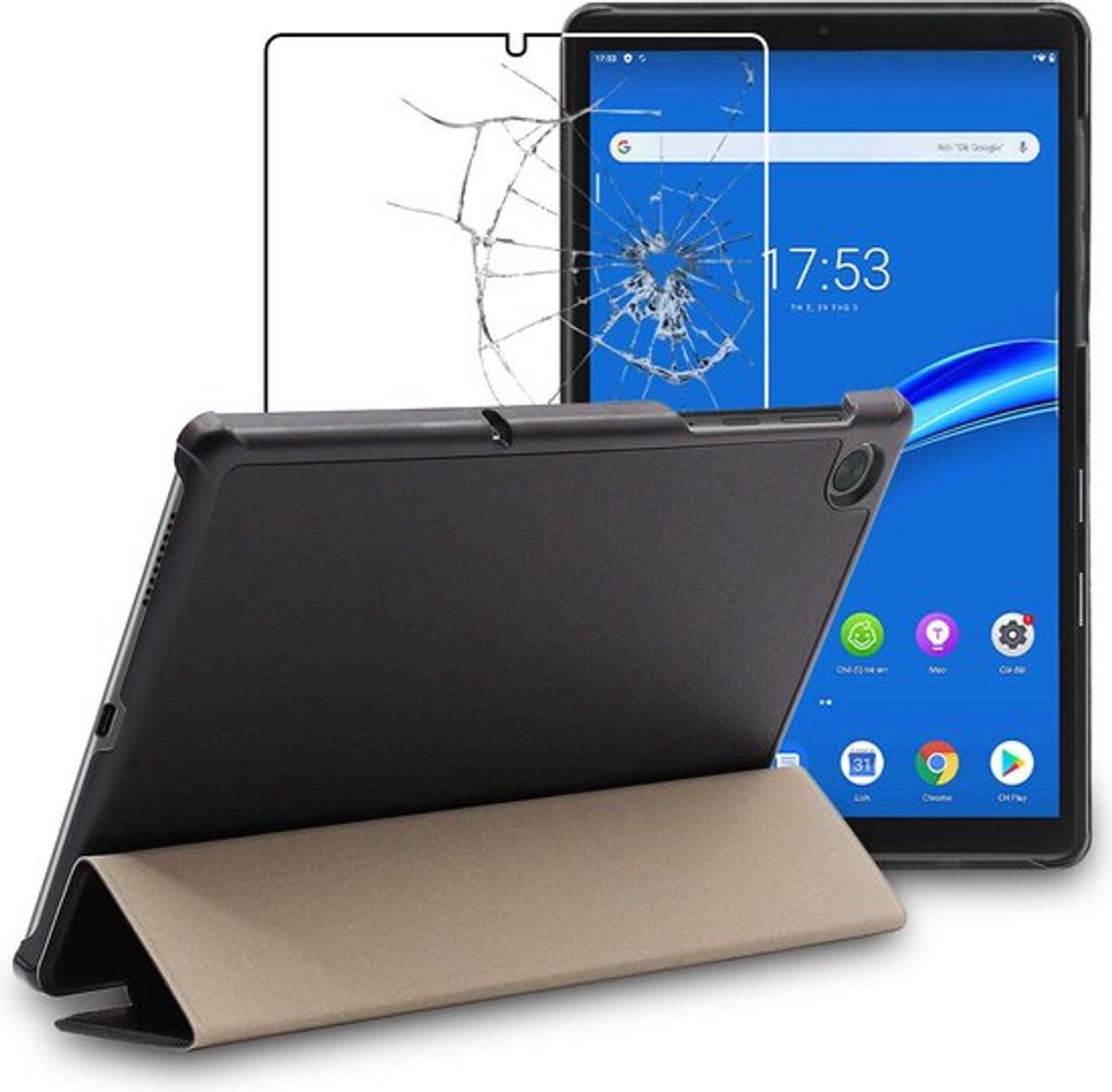 ebestStar - Hoes geschikt voor Lenovo Tab M10 FHD PLUS 10.3, Slanke Design PU Lederen Etui, Automatische Slaap/Wake, SmartCase hoesje, Zwart + Gehard Glas