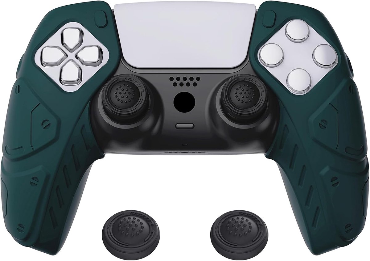 SnelShoppen - PlayVital Beschermhoes voor PS5 Controller, Ergonomische Zachte Silicone Case met Antislip Grip, Compatibel met Oplaadstation - Mecha Ed