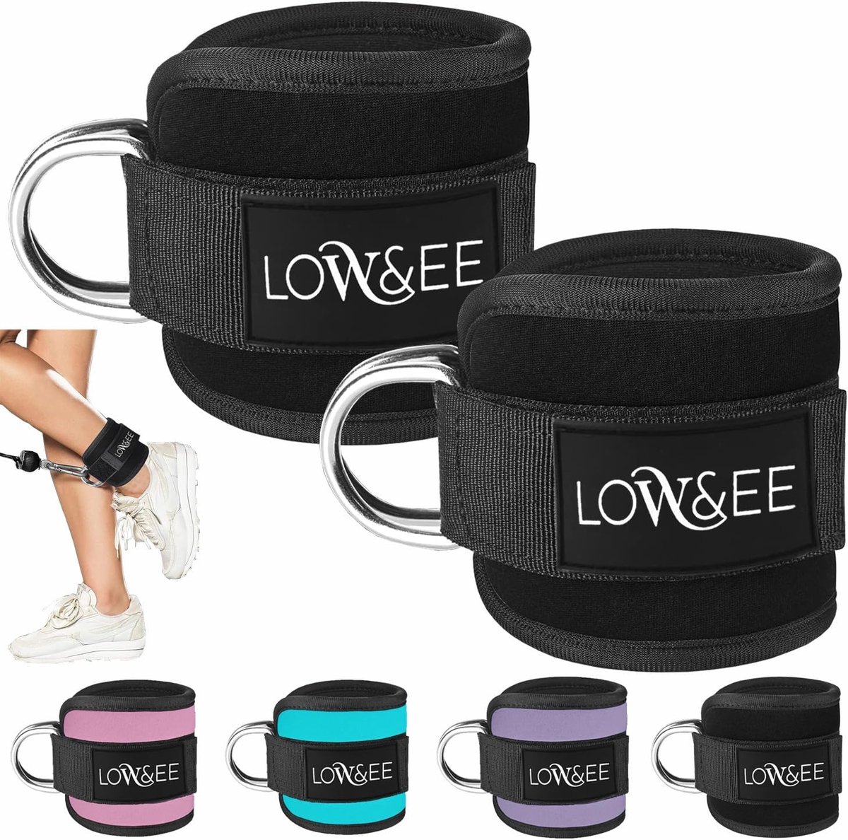 SnelShoppen - 2 x Enkele Pulley Ankelslingers - Ankle Bandage met Klittenband voor Fitness - Ankle Straps voor Kabelmachine - Gym Accessoires voor Man