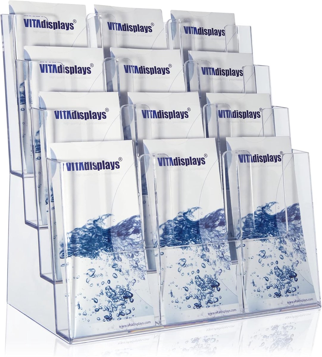 SnelShoppen - Brochure Stand voor DIN A4, A5, DL, A6 Flyers - Transparante Tafelstandaard met 4 Vakken - Flexibel en Wandmontage Optie - Perfect voor