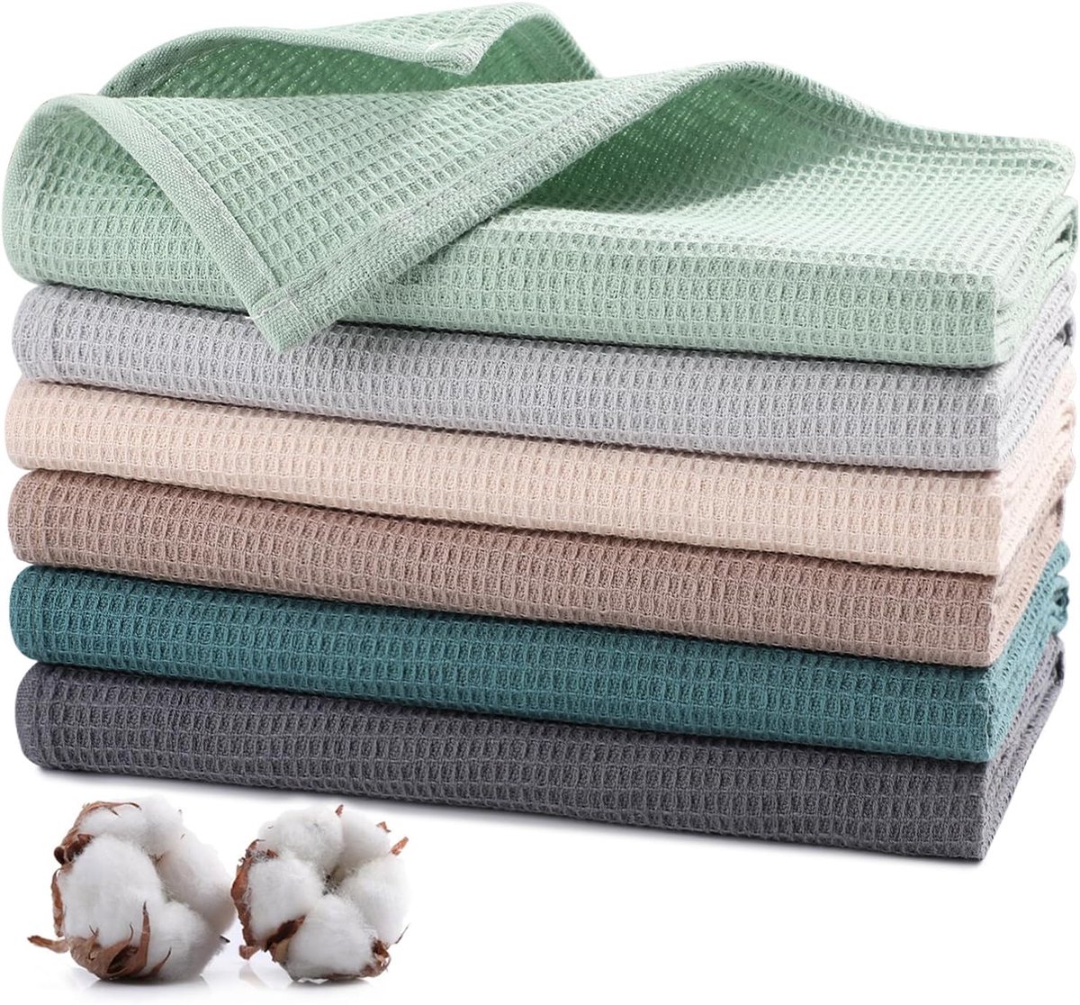 SnelShoppen - 100% Katoenen Keukenhanddoeken Set van 6, 65 x 45 cm, Super Absorberend, Machinewasbaar, Multikleur, Ideaal voor Keuken en Eettafel