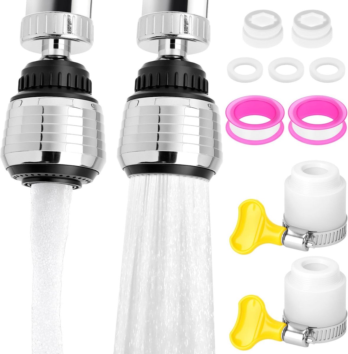 SnelShoppen - 2 Stuks Keuken Kraan Spraykop - 360° Verstelbare Waterbesparende Bubbler Aerator - 2-Mode Schuim en Douche - Universele Aansluitingen
