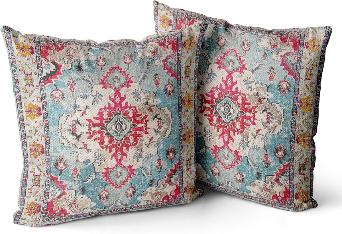 SnelShoppen - Set van 2 Decoratieve Bloemen Kussenhoezen 50 x 50 cm, Bohemian Vintage Velvet Kussens voor Woonkamer, Sofa, Huisdecoratie (Rood Boho)