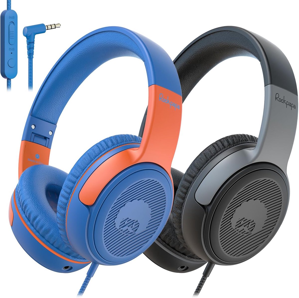 Thijox - RockPapa Share Kinder Hoofdtelefoon 2 Stuks, Volumebegrenzing 85db/94db, Opvouwbare Over-Ear Hoofdtelefoon voor Kinderen met Microfoon, Ideaa