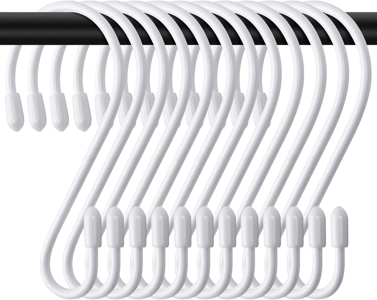 SnelShoppen - 12 Stuks S Haakjes - 8 cm Kleine Keuken Haken - Sterke Metaal Haken voor Kleding, Keukenrekken, Badkamer en Kantoor - Wit, Tot 5 kg Draa