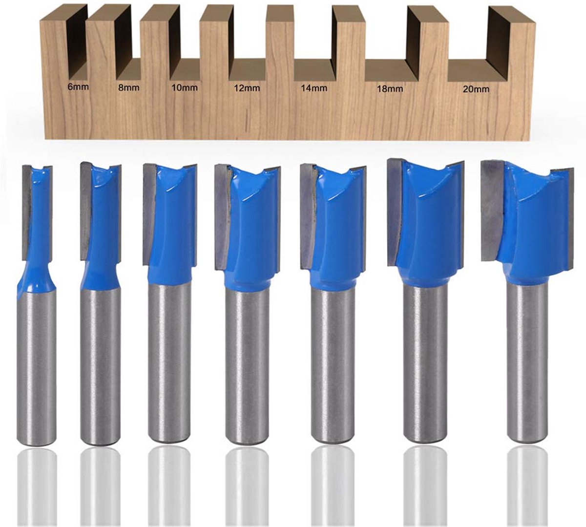 SnelShoppen - 7-delige Dado Frees Bit Set voor Houtbewerking, 5/16 Inch Schacht, Dubbele Vleugel, HSS Carbide Gereedschap, Snijdiafrond 6-20 mm, Preci