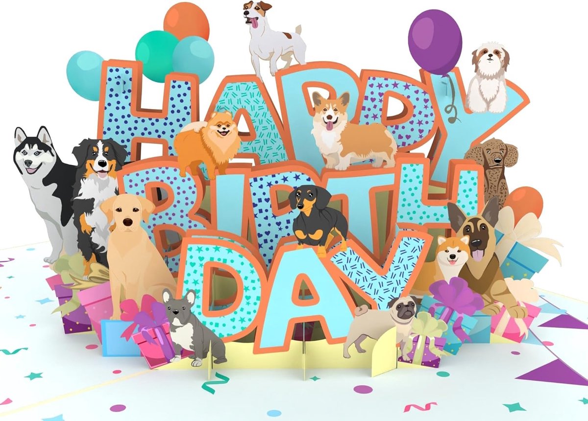 SnelShoppen - 3D Verjaardagskaart Hond - Pop-Up Kaart voor Verjaardag - Unieke Groet Kaart met Honden Motief - Cadeaukaart met Ingebouwde Notitie voor
