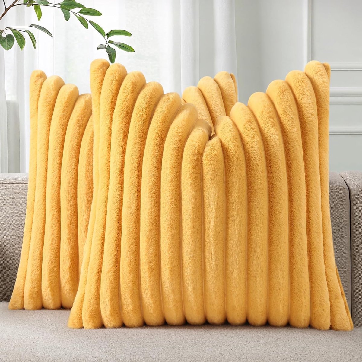 SnelShoppen - Set van 2 Decoratieve Kussenslopen 60x60 cm van Imitatiebont, Zacht en Wollig, Omkeerbaar, Pluche Kussenhoes voor Woonkamer en Slaapkame