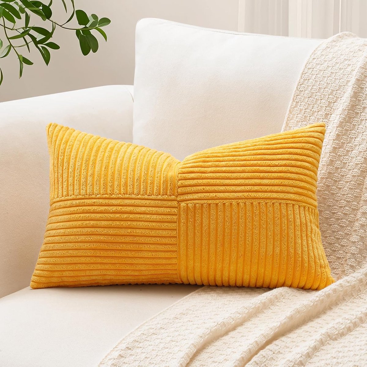 SnelShoppen - Kussenhoes 30x50cm Gekruiste Strepen Patroon Kordsamt, Decoratieve Kussencover voor Woonkamer, Luxe Geel, Geschikt voor Sofa en Thuisgeb