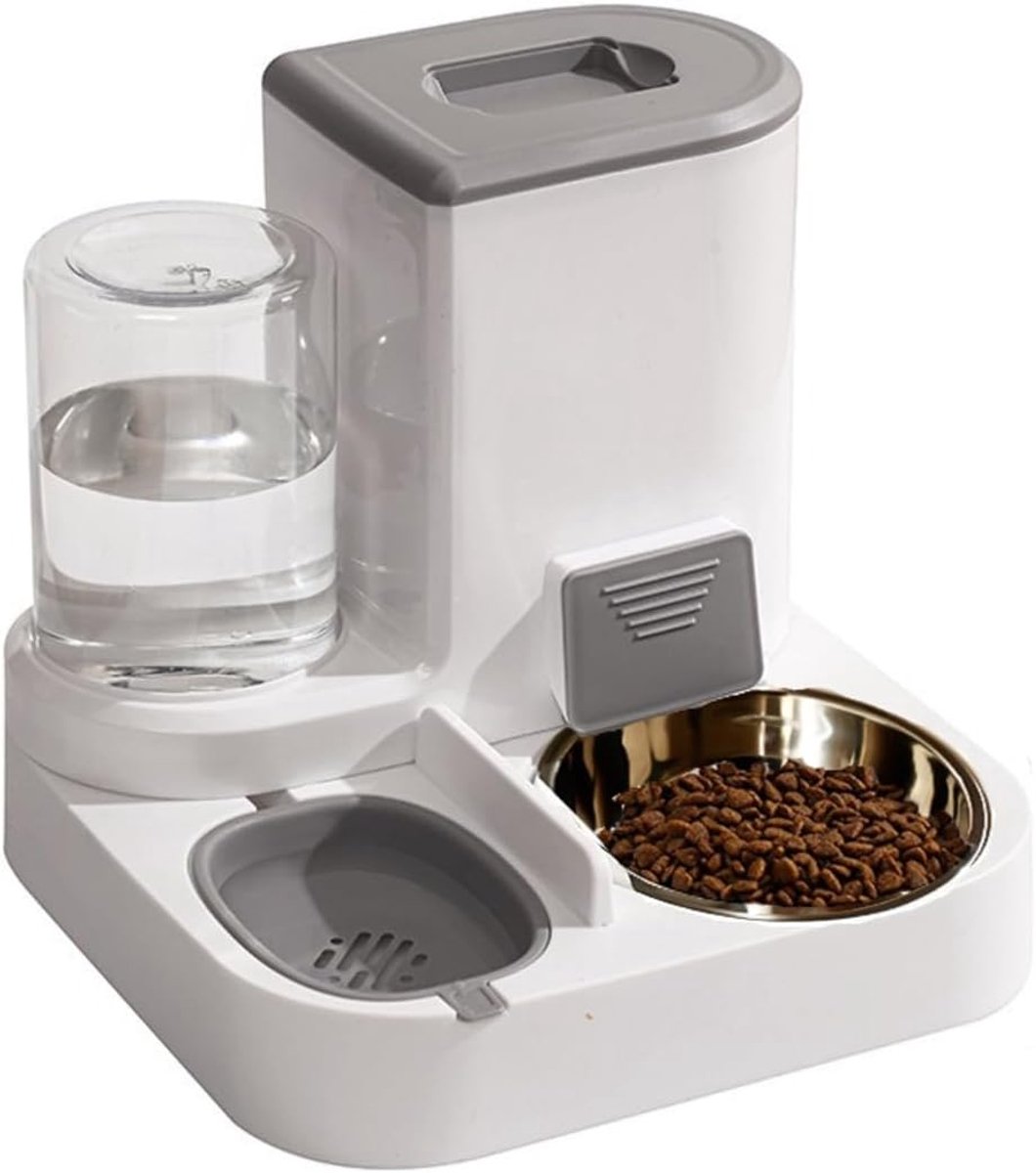 SnelShoppen - Automatische kattenvoer en waterdispenser 2-in-1 (2.2L + 1L), roestvrijstalen shell, hygiënisch en praktisch voor katten