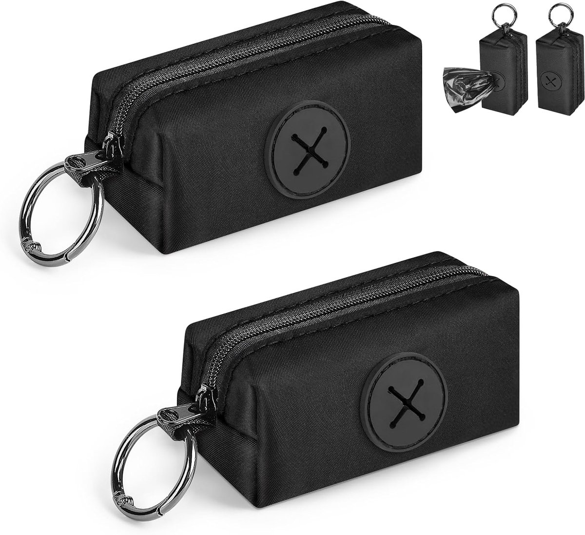 SnelShoppen - Pack van 2 Dog Poop Bags Dispenser Canvas met Metaalring Poepzak Houder voor Wandelen - Zwart - Praktisch en Duurzaam