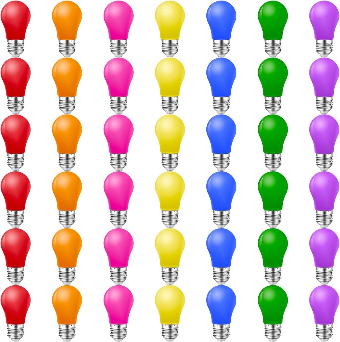 SnelShoppen - Set van 42 Kleurrijke E27 LED Lampen 2W, Energiezuinig, Rood, Groen, Blauw, Oranje, Geel, Roze, Paars, Perfect voor Feest, Kerst, Tuin e