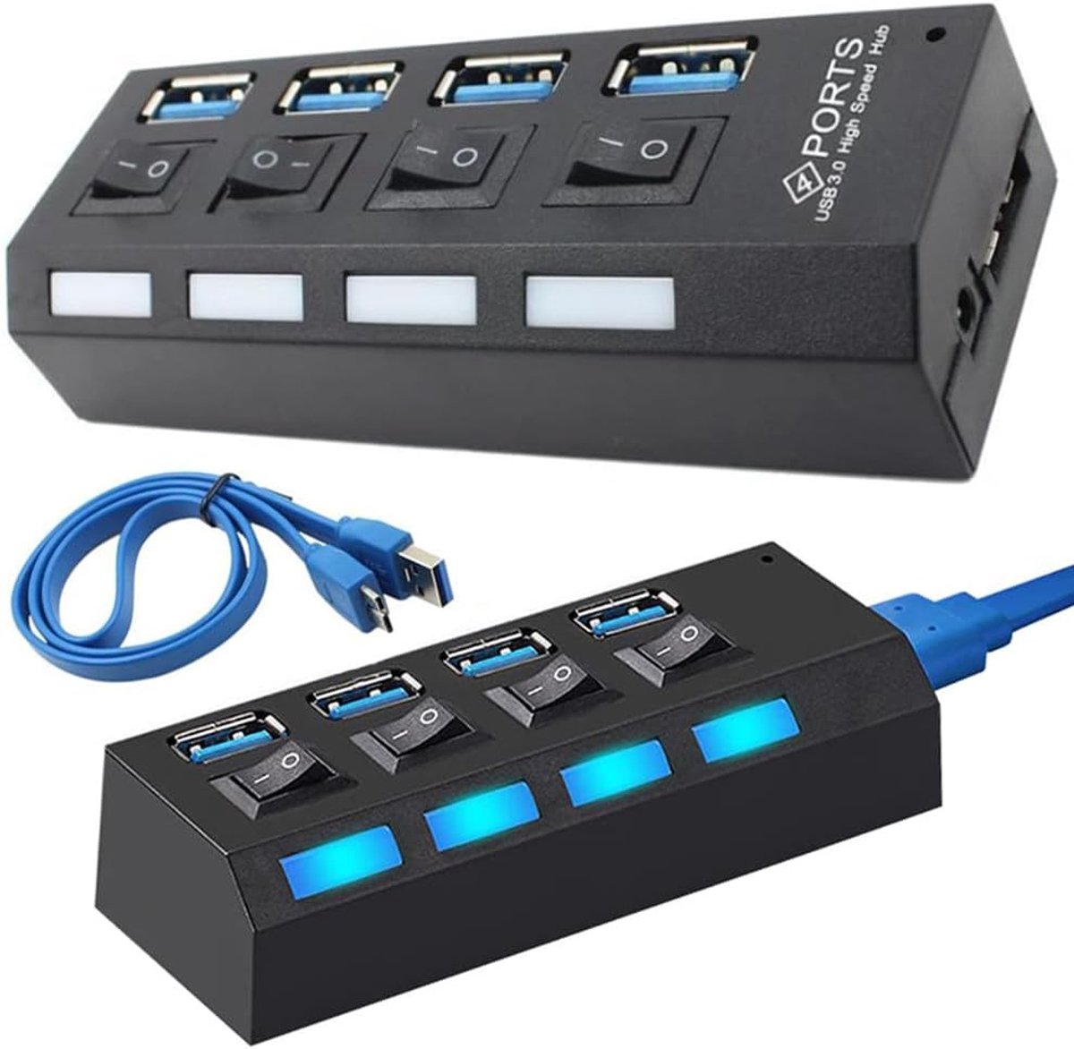 SnelShoppen - USB 4 Hub - SuperSpeed USB 3.0, Compact & Lichtgewicht, LED Display, 10.5x3.5x2cm, Ideaal voor Thuis, Kantoor of Reizen