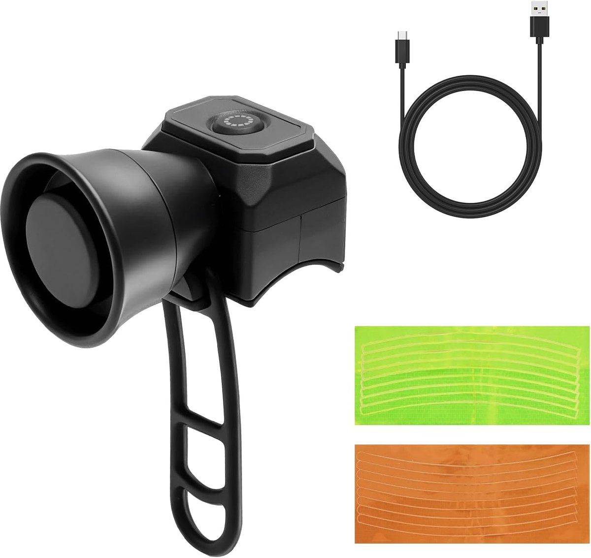 SnelShoppen - Elektrische Fietsbel USB-oplaadbaar 120 dB Luid Waterdicht IPX4 5 Modi Compact Inclusief Reflecterende Stickers Geschikt voor MTB Racefi