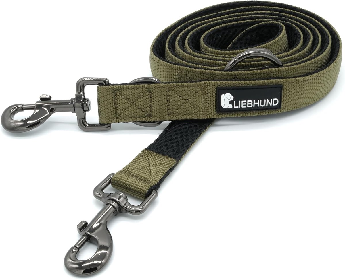 SnelShoppen - ComfortLine Hondenriem 2 m Verstelbaar met Mesh-Weefsel, Olijfgroen, 2,5 cm Breed, Premium Hondenlijn voor Middelgrote tot Grote Honden