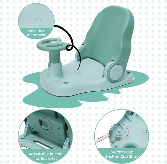 SnelShoppen - Baby Badstoeltje met Verstelbare Rugleuning, Opvouwbaar Baby Douche Stoeltje met Sterke Zuigcups, Draagbaar Baby/Kind Badstoeltje voor B van Snelshoppen — afbeelding 5