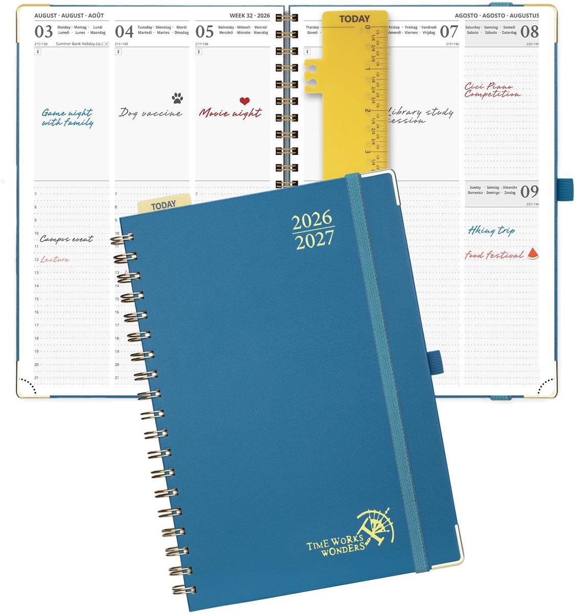 Thijox - Weekplanner 2026-2027 A4 Spiraalboek Schoolagenda 17 Maanden Nachthemelblauw, Planner met 100g FSC® Papier voor School, Werk en Organisatie