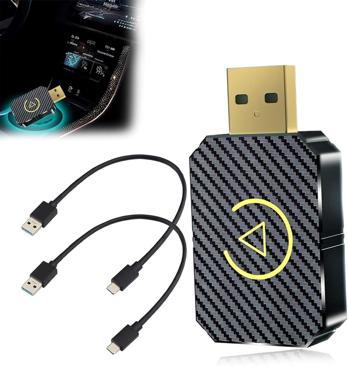 SnelShoppen - Android Car Wireless Adapter voor Apple Carplay - Draadloze Carplay Adapter - Geschikt voor Auto's met AA en Carplay - Compact en Draagb