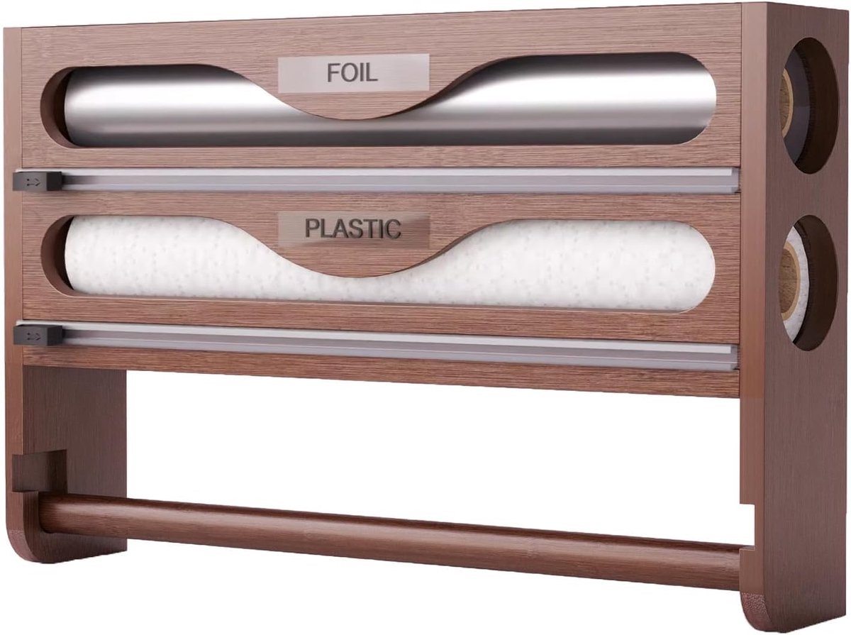 Thijox - Foliedispenser Wandhouder Hout Keukenrolhouder Aluminiumfolie Vershoudpapier Bakpapier Organiser 30,7 cm Bruin