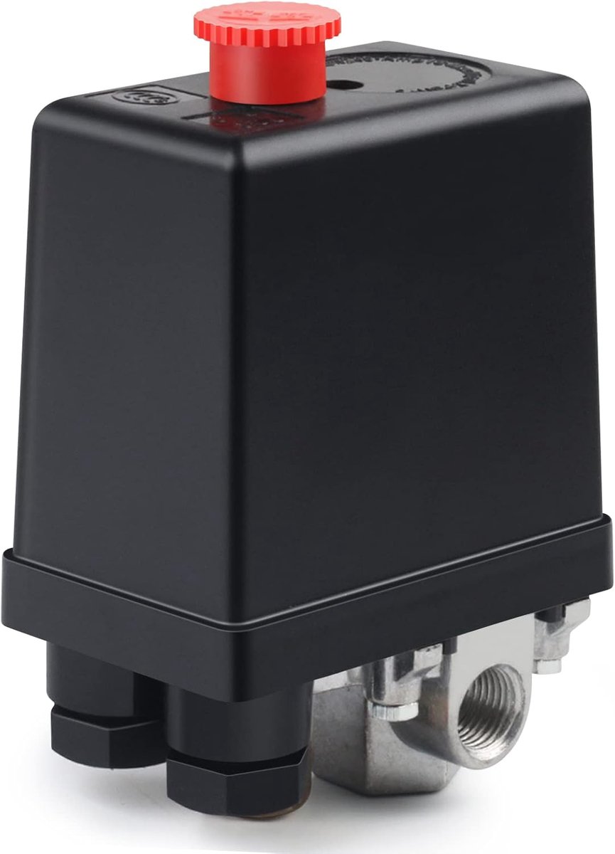 SnelShoppen - Pressure Switch Air Compressor 220V - Regelbare Drukschakelaar met 4 Gaten - Duurzaam en Robuust - Voor Professioneel en Thuisgebruik