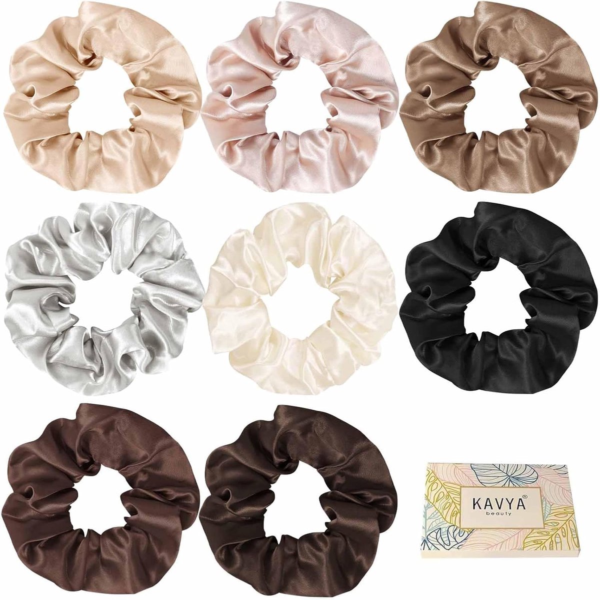 Thijox - Kavya Scrunchies Set Satijnen Haarelastiekjes Veelkleurig Haarband 8 Stuks Zacht Zijde Haaraccessoires voor Vrouwen - Perfect voor Feest, Cas