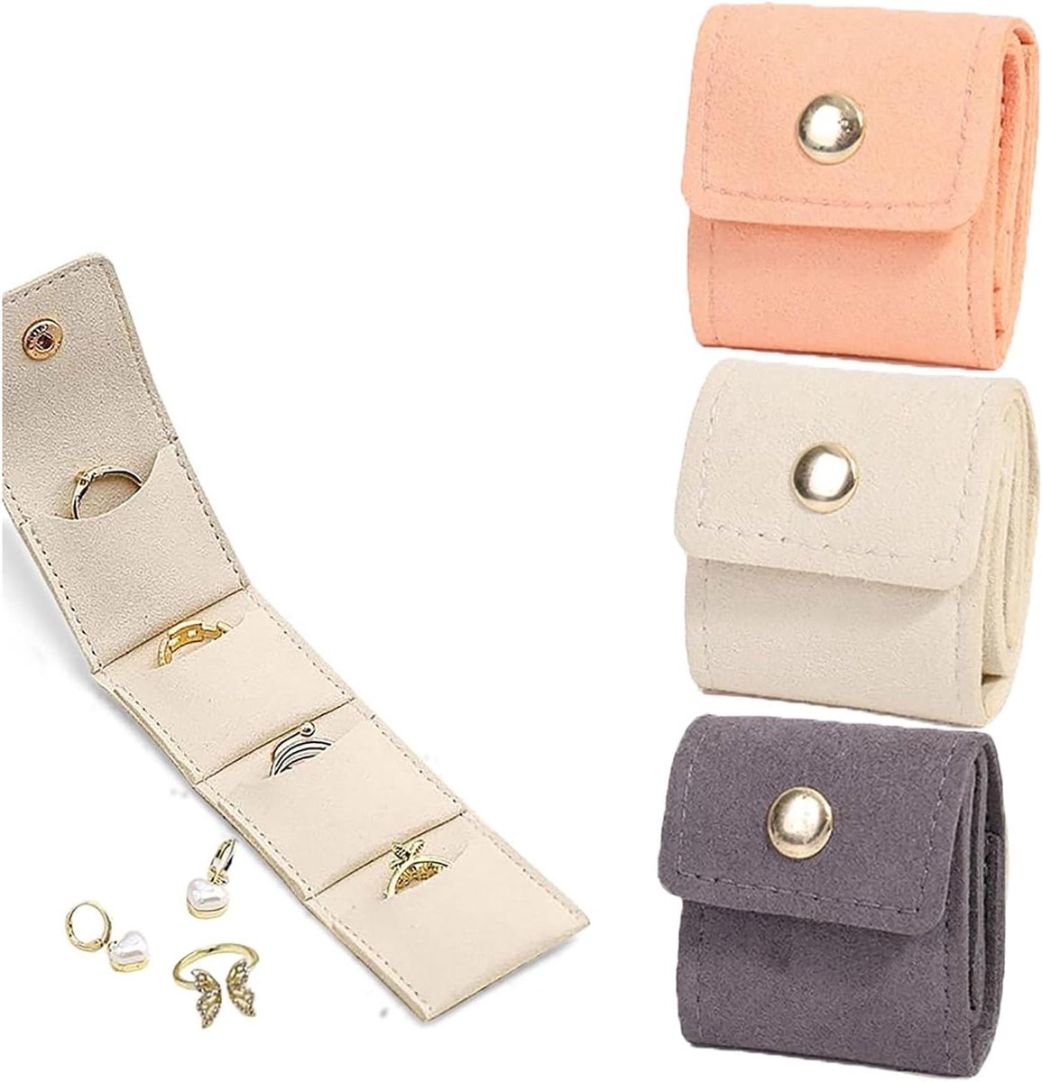 Set van 3 Mini Draagbare Sieraden Pouches en Organizers - Multifunctionele Vouwbare Reis Organizer voor Ringen, Oorbellen en Accessoires