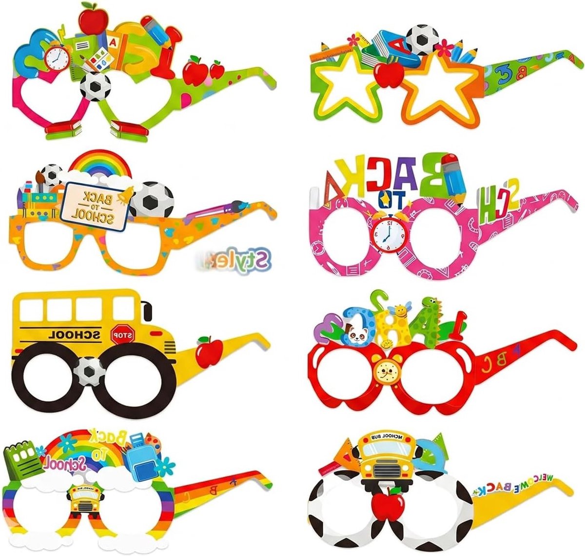 Feestelijke decoratieve brillen voor de eerste schooldag, 8 stuks, grappige fotoaccessoires voor schoolfeesten en kinderen