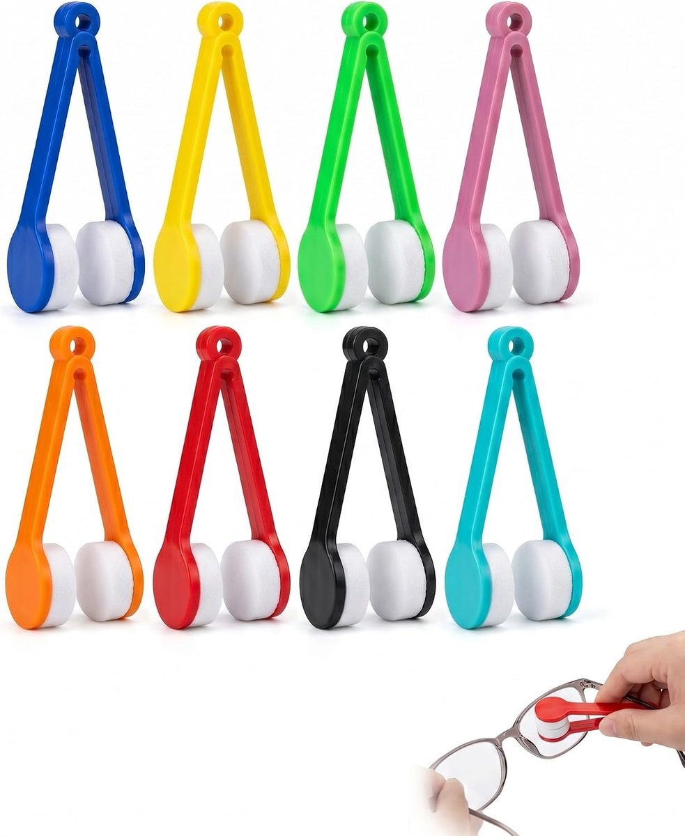 SnelShoppen - 8 stuks Draagbare Brillenreinigers in 8 Kleuren - Compacte Microvezeldoeken met Anti-Kras Technologie voor Brillen, Smartphone, Camera e