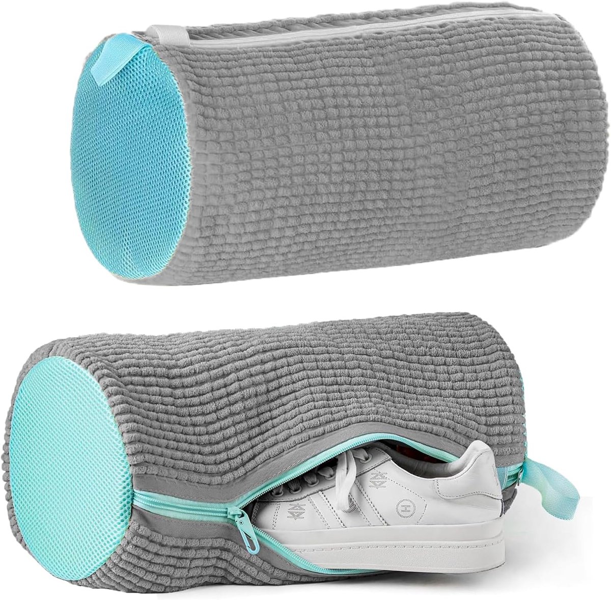 SnelShoppen - Pack van 2 Waszakken voor Schoenen - Wasmachine Bestendig met Rits - Herbruikbaar voor Sportschoenen en Canvas Schoenen - Grijs