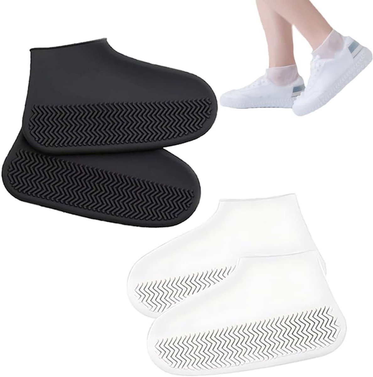 SnelShoppen - 2 Paar Silicone Waterdichte Schoenhoezen, Herbruikbare Verbeterde Schoenbeschermers, Waterdicht en Antislip, Wasbare Silicone Overschoen