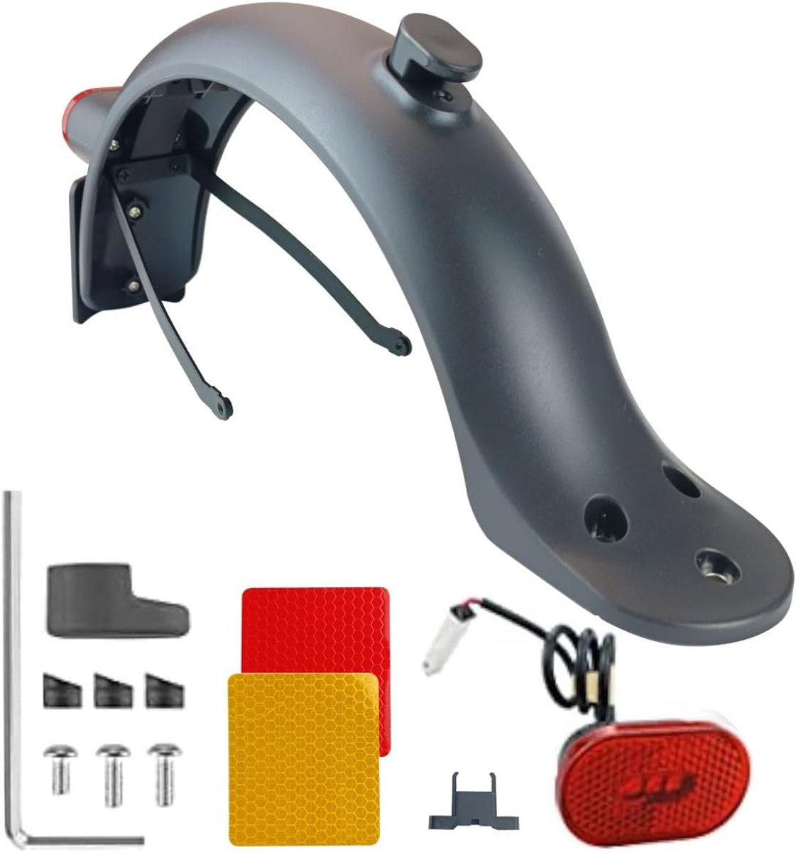 SnelShoppen - Achterspatbord E-Scooter Compatibel met Xiaomi M365 1S Pro 2 mi 3 Essential - Spatbord + Metalen Houder - Zwart - Duurzaam en Lichtgewic