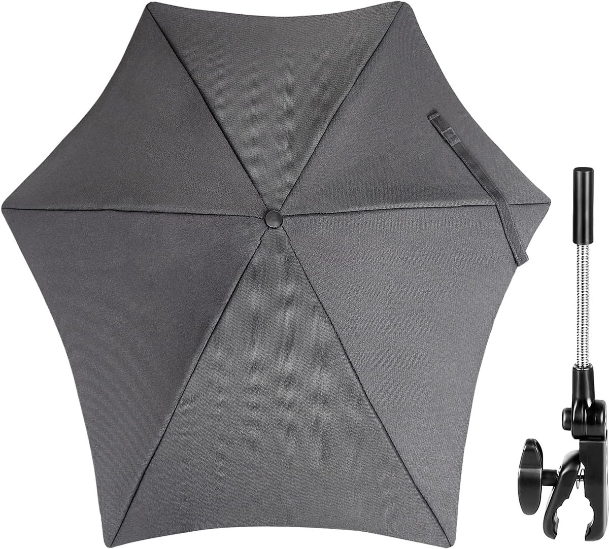 Thijox - Universele parasol voor kinderwagen en buggy, UV-bescherming 50+, buigzaam, donkergrijs, 70 cm, perfect voor zonwering tijdens wandelingen, b