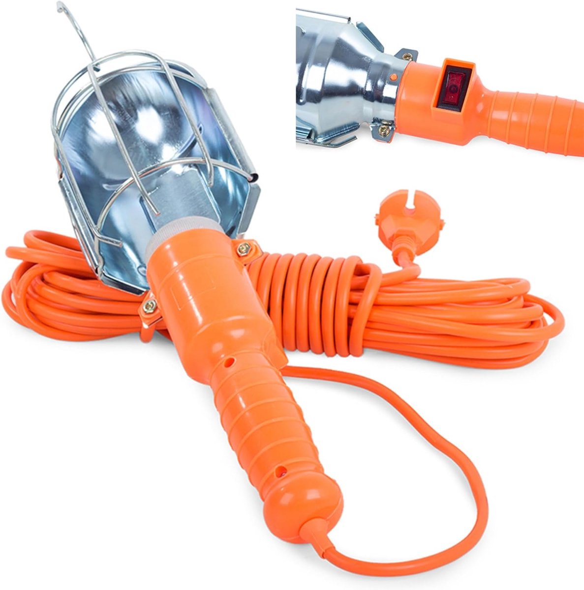 SnelShoppen - 230V draagbare garage lamp met haak - E27 fitting tot 60W - Werklicht met 5 m kabel - ON/OFF schakelaar - CE goedgekeurde handlamp voor