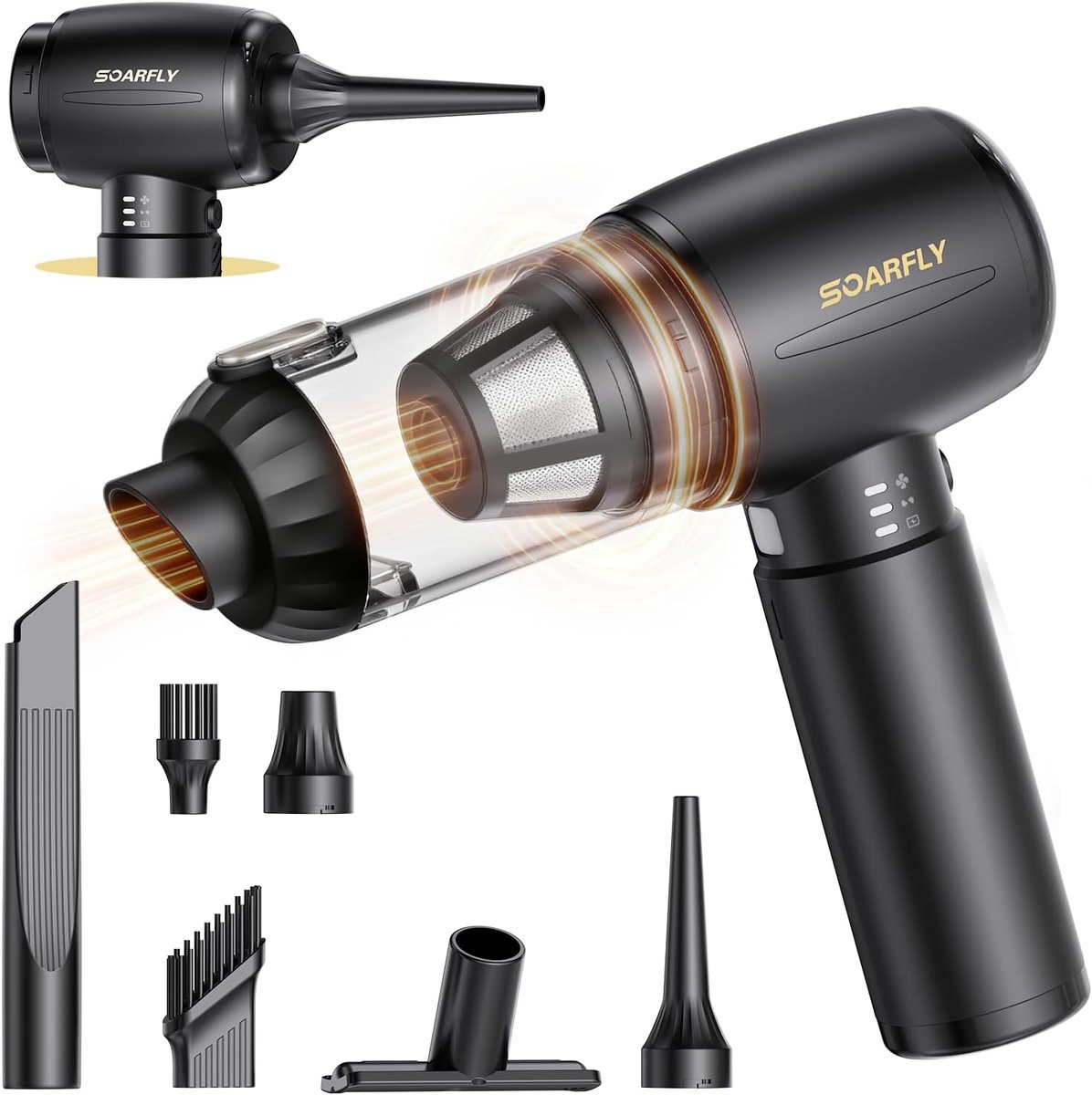 Thijox - Draadloze Handstofzuiger 25000 Pa, 4-in-1 Mini-Stofzuiger met LED Licht, Accu, Borstelloze Motor voor Auto, Keuken, Kantoor, Huisdieren, Stil