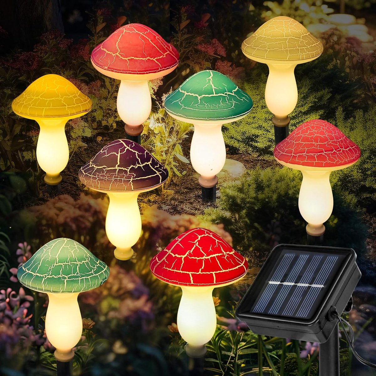 SnelShoppen - 8 Pcs Solar Tuinverlichting, Paddenstoel Solar Lichten, Kleurrijke Buitenverlichting voor Tuin, Pad, Patio, Feestdecoratie, 8 Kleuren en