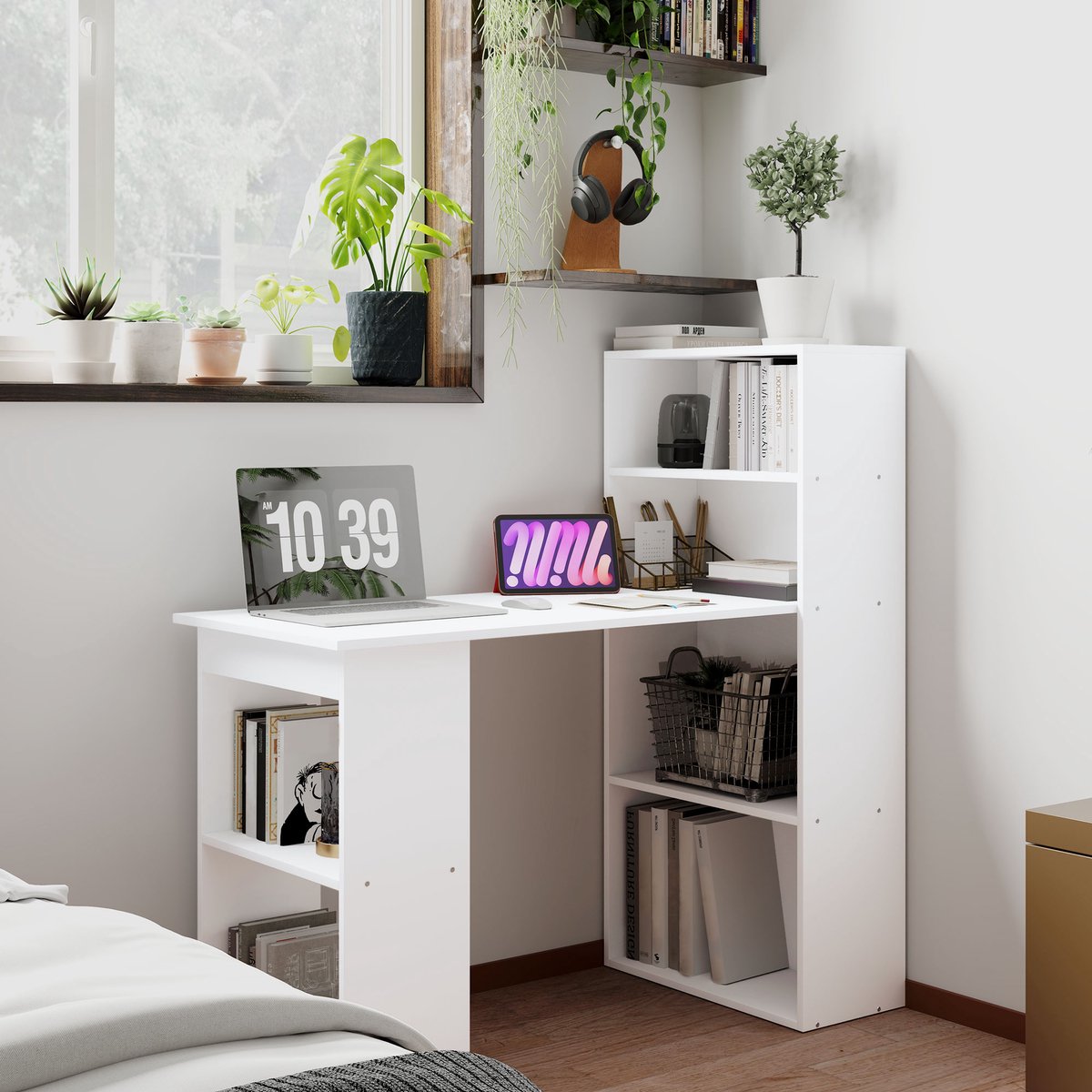 DESMIU Bureau Met Kast - Moderne Schrijftafel Met Open Opbergruimte - Voor Home Office En
