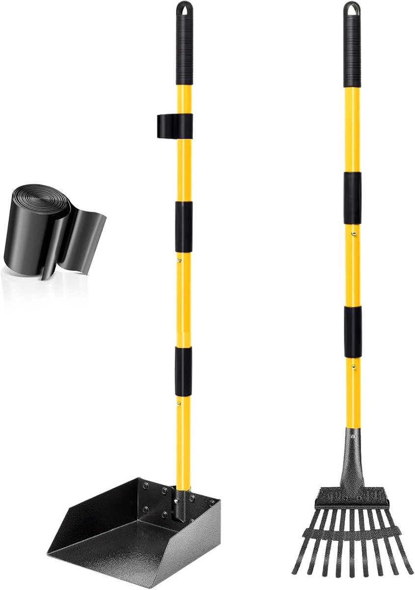 SnelShoppen - Dog Poop Collector Rake & Shovel met Verstelbare Lange Metalen Handgreep, Robuuste Poep Schep met Afvalzakken voor Tuin, Wandelen, Gras