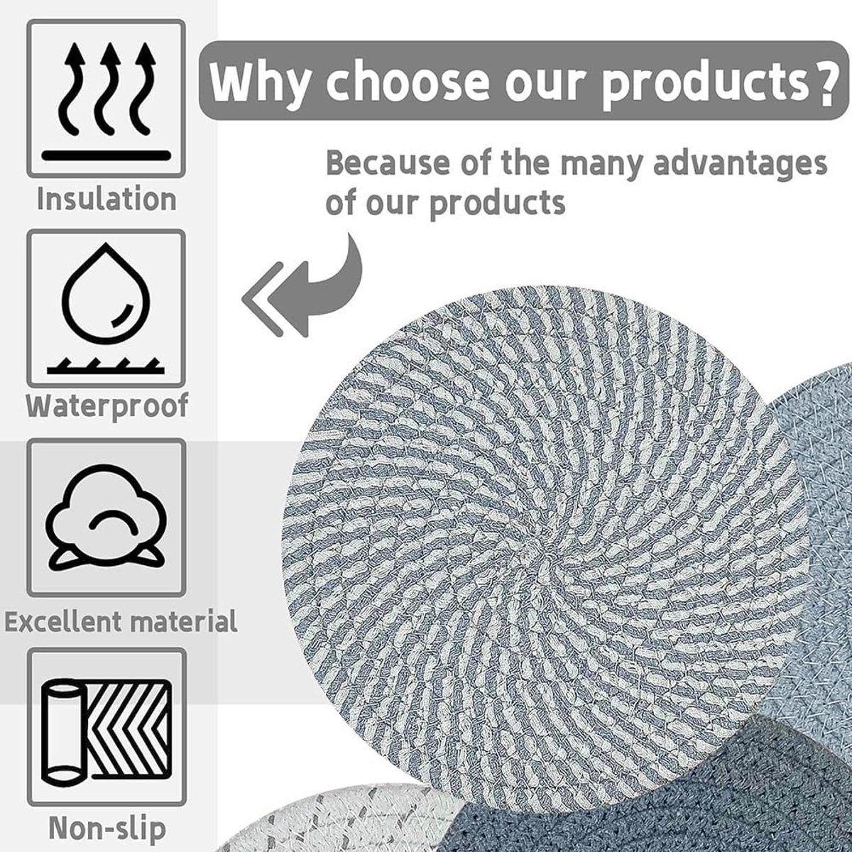 SnelShoppen - Set van 4 Ronde Onderzetters - Katoenen Gevlochten Warmtebestendige Coasters voor Pannen, Potten en Borden - Ideaal voor Keuken en Feest