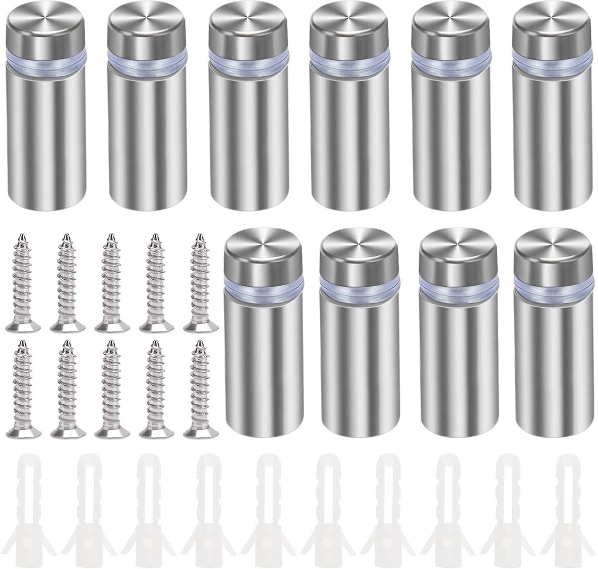 10 Stuks 12×30mm RVS Advertentie Schroeven, Spacer Bevestigingen voor Glas en Reclame, Inclusief Schroeven en Montageaccessoires