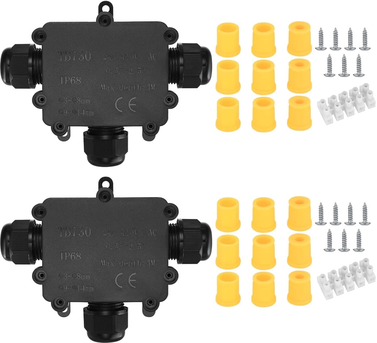 SnelShoppen - IP68 Waterdichte Koppelingdoos, 3-Weg Buiten Kabelschroef Aansluitingen, Robuuste Kabelconnector voor 4-12mm Kabel, UV-bestendig, Corros
