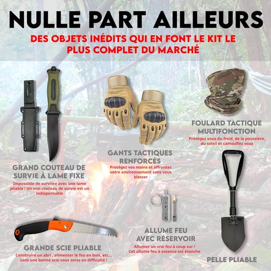 Thijox - Militaire Survivalset Compleet XXL - Noodtas Wandelen, Survivaldeken, Vuuraansteker & Camping Apotheek Uitrusting - Ideaal voor Avonturen & O — afbeelding 2