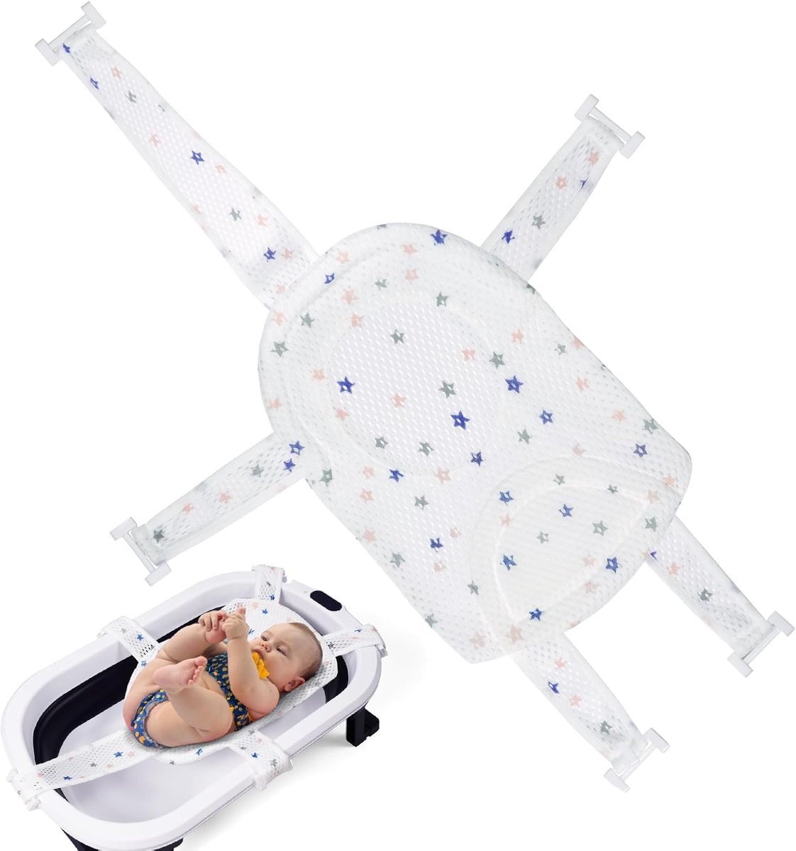 Thijox - Babybadnet, verstelbaar badinzetstuk voor baby's, antislip badmat voor pasgeborenen, comfortabel badkussen voor 6-24 maanden, veilig babybadz