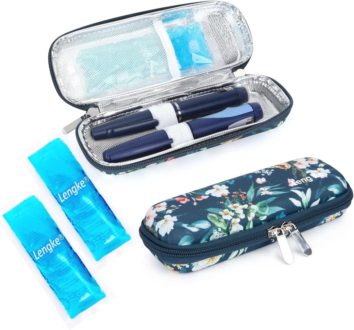 SnelShoppen - Insuline Koeltas met IJszak - Reis Tas voor Insulinepennen, Spuiten en Medicatie - Camellia met Blauw Onder - Ideaal voor Reizen, Dagjes