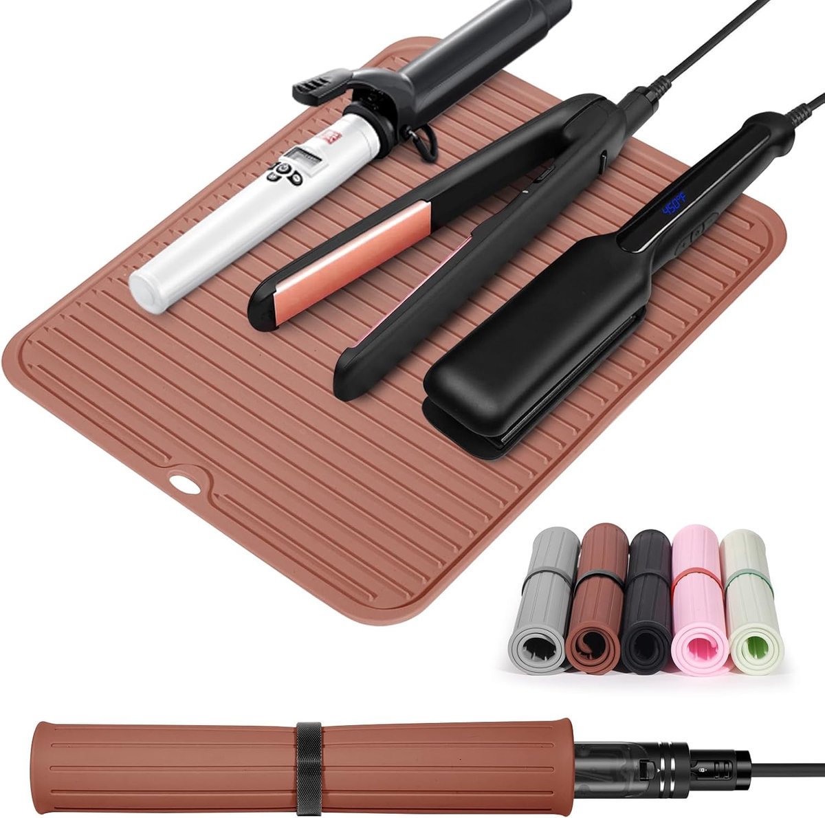 SnelShoppen - Extra Grote Hittebestendige Mat voor Haarstyling - Silicone Mat voor Krultangen, Steiltangen - 35x28 cm - Bruin, Draagbaar en Veilig