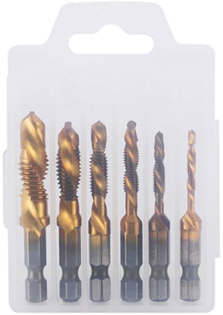 Countersink Tap Kit met Zeskantschacht - 6 Stuks Schroefdraadboren voor Kunststof, Metaal en Hout, M3 tot M10, Titanium Coating, Precisie en Duurzaamheid
