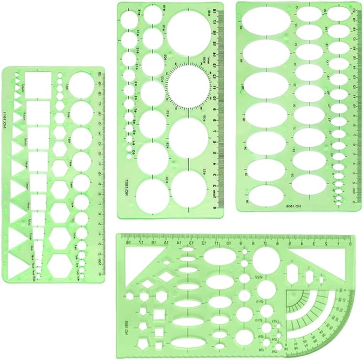 Set van 4 Geometrische Cirkeltekeningen Sjablonen voor Precisie Meten en Creatief Ontwerpen, Herbruikbare Tekenhulpmiddelen voor Onderwijs en Professioneel Gebruik
