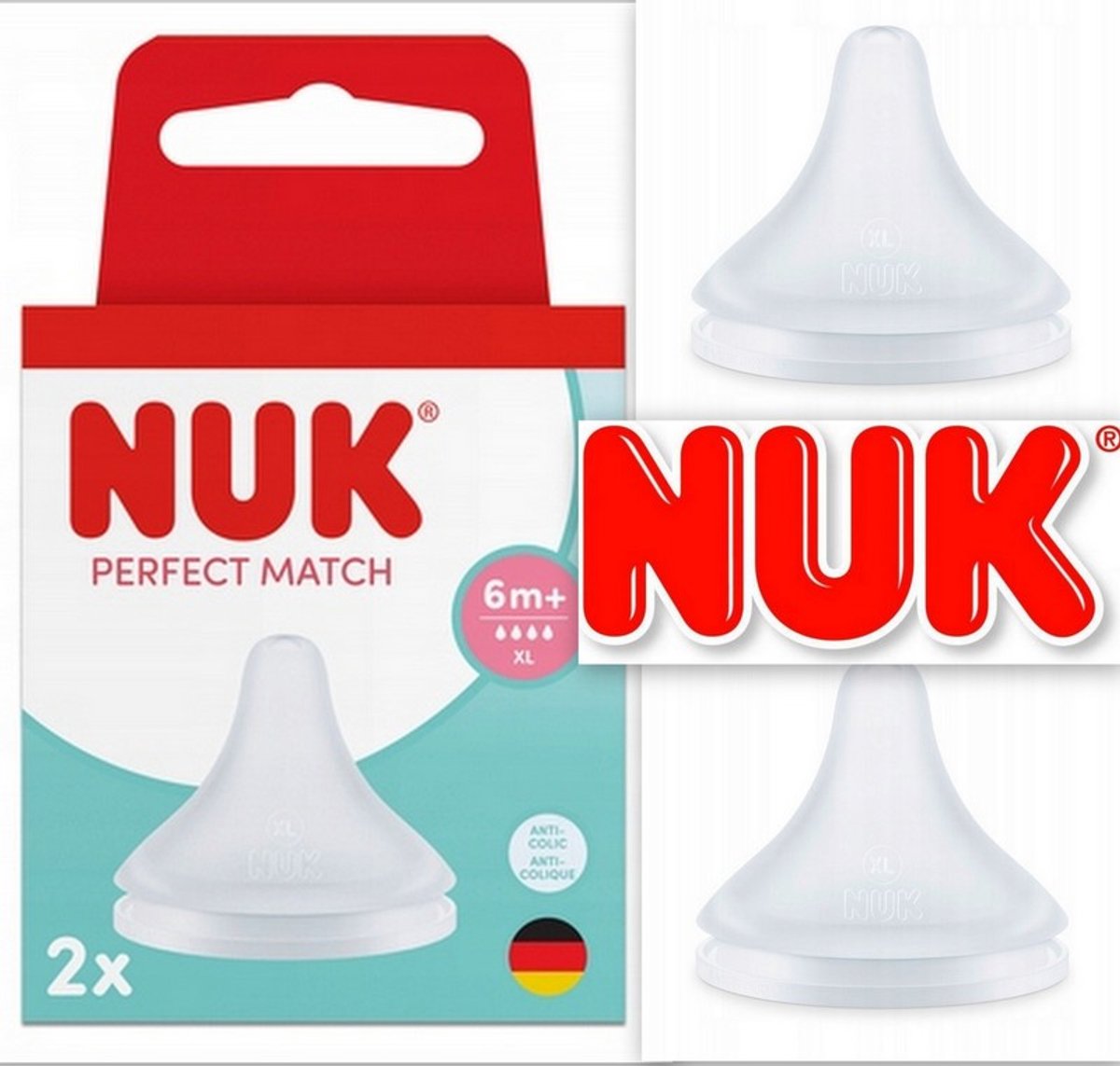 NUK | Perfect Match Fopspeen voor babyflessen | 2 stuks | past voor Perfect Match Babyflessen | 6 m+ | maat: XL|